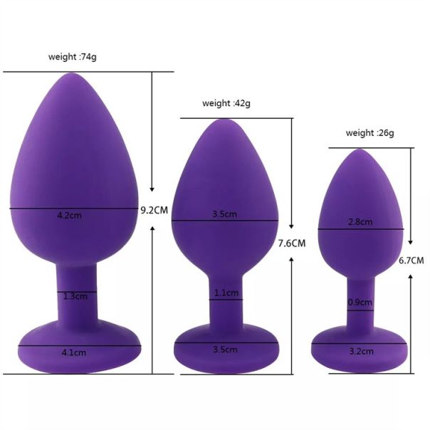 Silikonski analni butt plug sa kristalom - set (S,M,L veličina) PINK - EP3175422