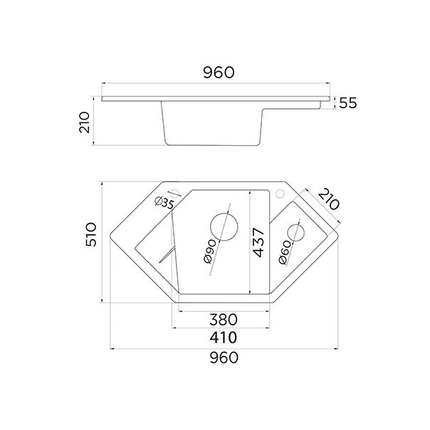 METALAC INKO Sudopera X Granitna Diamond 960×510 fi sifona 90/60 bela - 191593