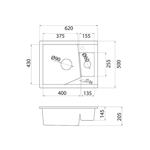METALAC INKO Sudopera X Granitna Linea M 1.5D 620×500 fi sifona 90 grafit - 372995