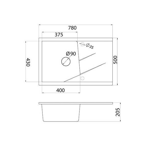 METALAC INKO Sudopera X Granitna Linea Plus 780×500 fi sifona 90 crna - 188622