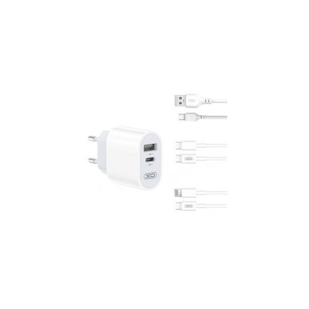 XO Punjač L97 sa ulazom USB+Type-c sa Iphone kablom, bela - 20937-1-1