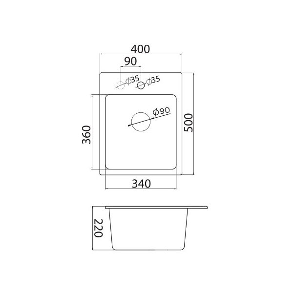 METALAC INKO Sudopera XGranitna Quadro 40 400x500 fi 90 sa sifonom grafit - 372983