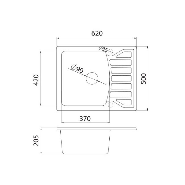 METALAC INKO Sudopera XGranitna Quadro M 620x500 fi 90 sa sifonom bela - 144114