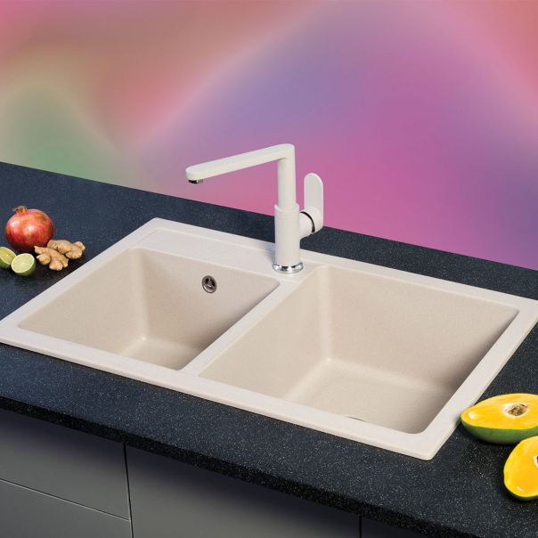 METALAC INKO Sudopera XGranitna Quadro Plus 2D 780X500 fi 90 sa sifonom šampanj - 175433-1