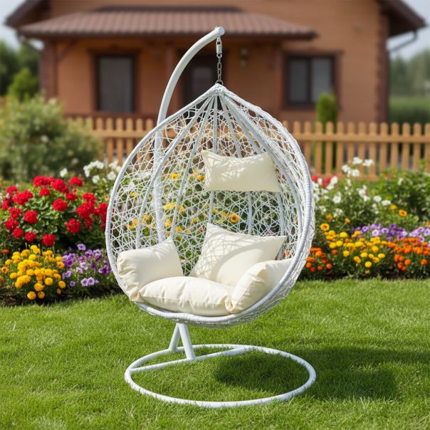 eHomeGarden Ljuljaška jaje bela/bež - YX-SC002XY