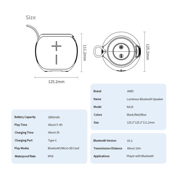 AWEI Bežični Bluetooth zvučnik KA19, crna - ZV1057