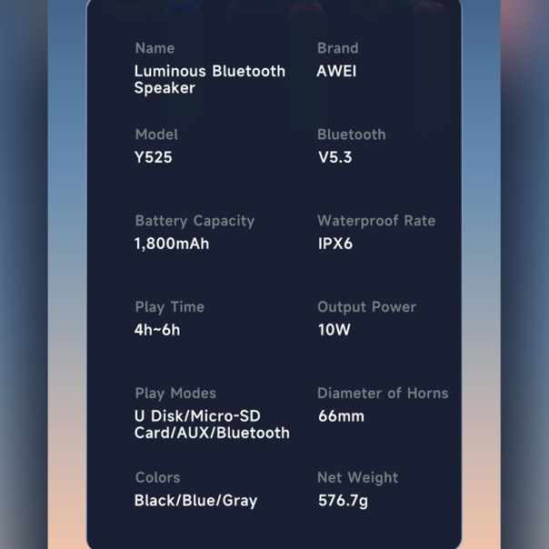 AWEI Zvučnik bluetooth AWEI Y525, plava - ZV1061