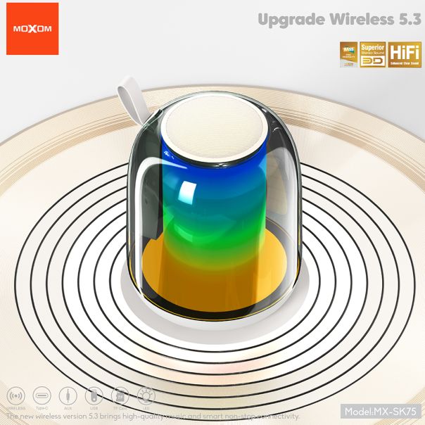 MOXOM Bežični Bluetooth zvučnik MX-SK75 RGB, krem - ZV1065