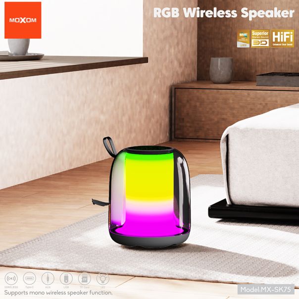 MOXOM Bežični Bluetooth zvučnik MX-SK75 RGB, krem - ZV1065