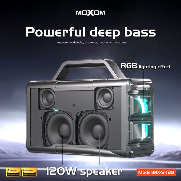 MOXOM Bluetooth zvučnik MX-SK89 sa dva mikrofona, crna - ZV1117