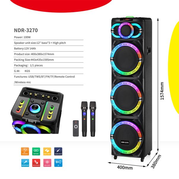 Zvučnik bluetooth NDR-3270 3*12 inca crni - EP2904513