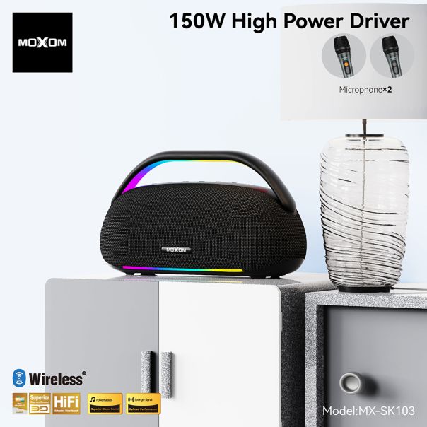 MOXOM Bežični Bluetooth zvučnik MX-SK103 sa dva mikrofona crni - EP2862046