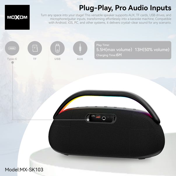 MOXOM Bežični Bluetooth zvučnik MX-SK103 sa dva mikrofona crni - EP2862046