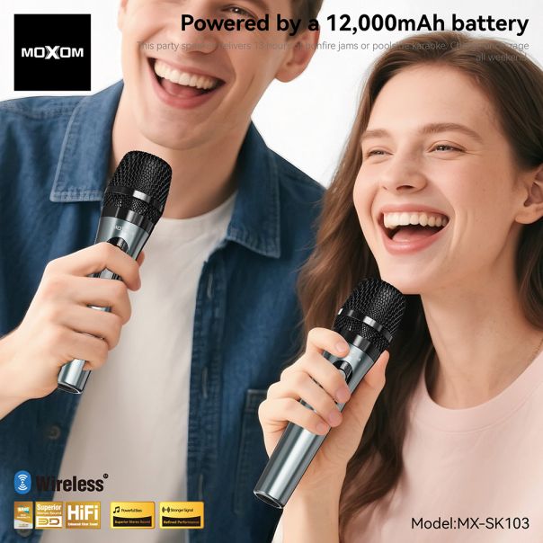 MOXOM Bežični Bluetooth zvučnik MX-SK103 sa dva mikrofona crni - EP2862046