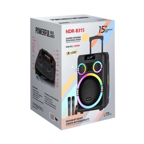 Zvučnik bluetooth NDR-B315 60W 15inca sa dva mikrofona crni - EP2907433