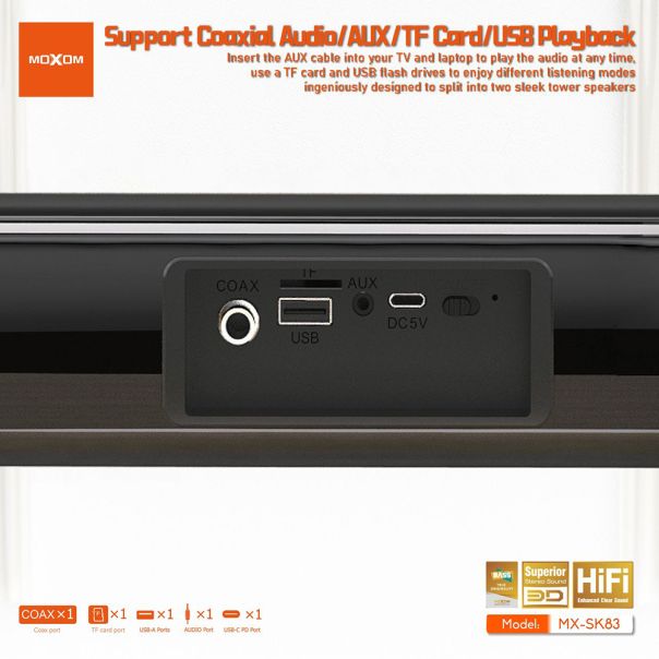 MOXOM Bežični Bluetooth zvučnik MX-SK83 Sound Bar crni - EP2963785