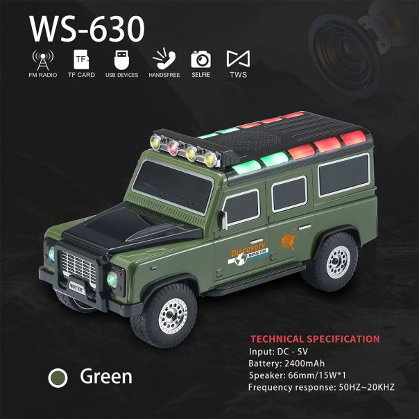 Bežični Bluetooth zvučnik WS-630 auto zeleni - EP3090128