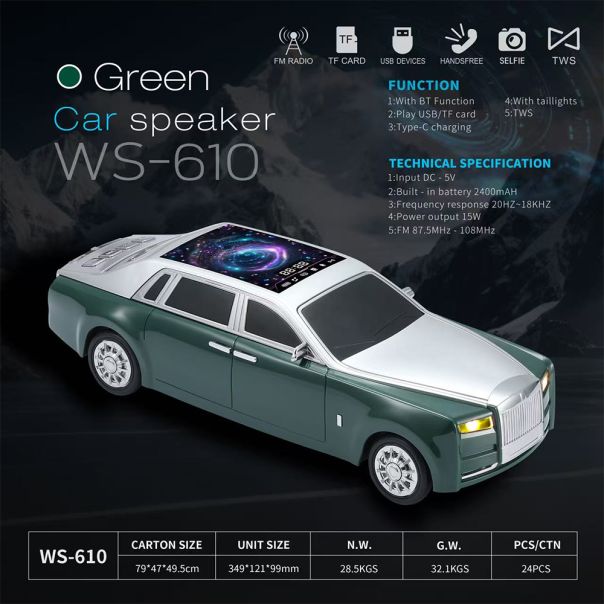 Bežični Bluetooth zvučnik WS-610 auto zeleni - EP3090116