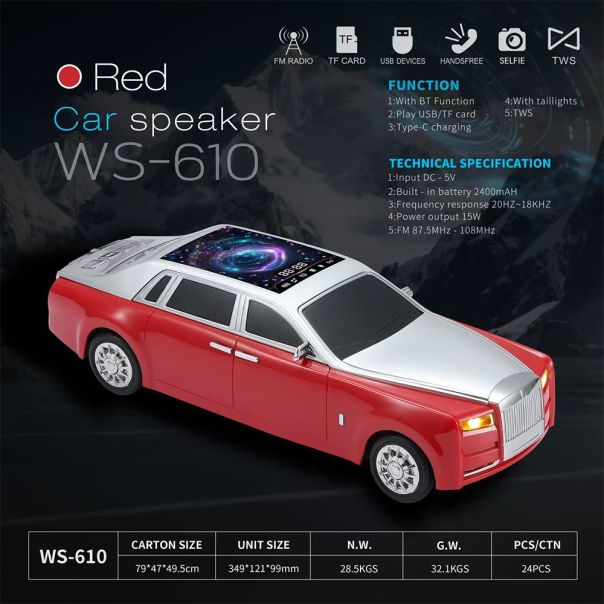 Bežični Bluetooth zvučnik WS-610 auto crveni - EP3090110