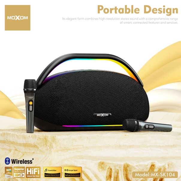 MOXOM Bežični Bluetooth zvučnik MX-SK104 sa dva mikrofona crni - EP3160037