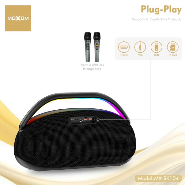 MOXOM Bežični Bluetooth zvučnik MX-SK104 sa dva mikrofona crni - EP3160037