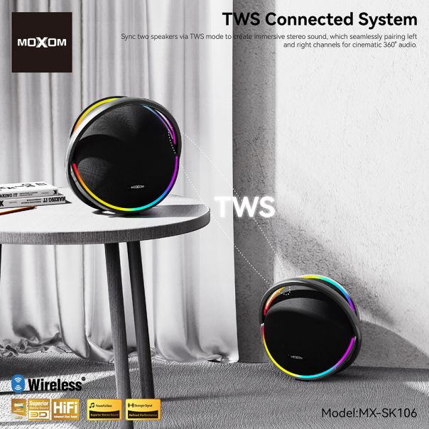 Zvučnik bluetooth Moxom MX-SK106 sa dva mikrofona crni - EP3168996