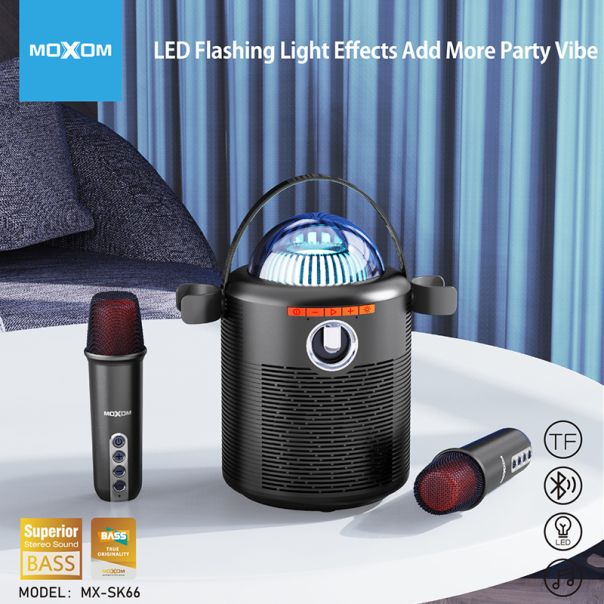 MOXOM Bežični Bluetooth zvučnik MX-SK66 sa dva mikrofona, crna - ZV955