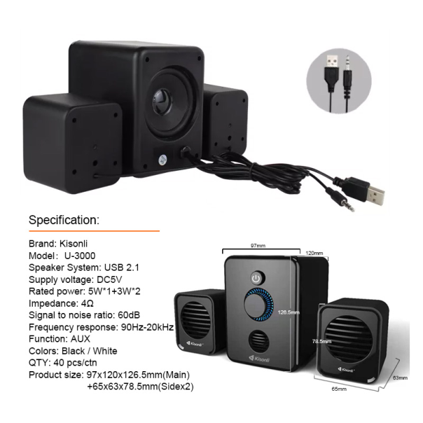 Zvucnik Kisonli U-3000BT 2.1 Bluetooth crni - 204535