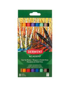 DERWENT Flomaster obostrani 8boja (brush/fine) karton Academy Derwent 98206 blister - 000017151
