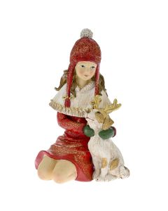 ENA Novogodišnja dekoracija devojčica sa psom 10.5x10x17cm