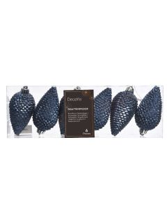 DEKOR DOM Novogodišnji set ukrasa Šišarka 8cm 6/1 028607, tamnoplava - 043322