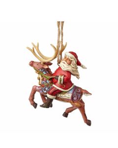 JIM SHORE Santa Riding Reindeer Hanging Ornament Figure - 031717