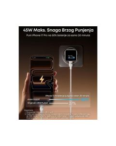 Nano 45W putni zidni punjač sa ekranom, USB-C port, beli