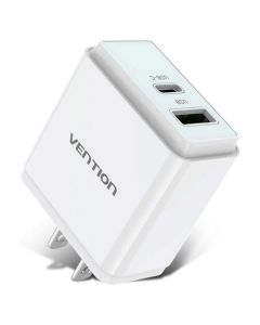 VENTION Punjač sa dva ulaza USB type A i Type-C 18/20W - Beli (US prikljucak) - 042268