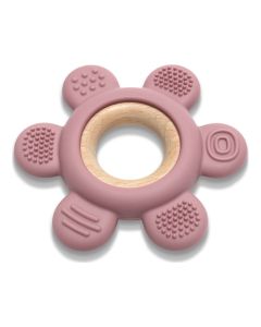 LORELLI SILIKONSKO DRVENA GLODALICA ZA BEBE FLOWER - NATURAL DEEP PINK