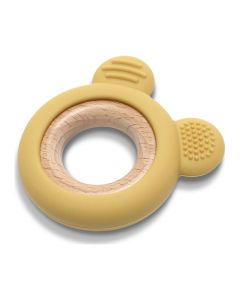 LORELLI SILIKONSKO DRVENA GLODALICA ZA BEBE BEAR  - NATURAL YELLOW