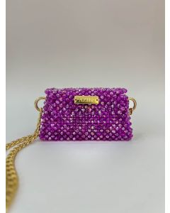 AZIBI Ženska torba od kristalnih perli Piccolina, pink sa lancem