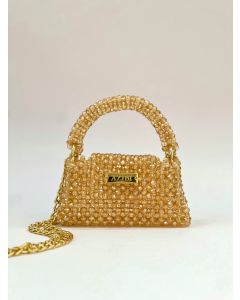 AZIBI Ženska torba od kristalnih perli Piccolina, zlatna sa lancem