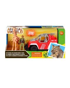 Set za igru Auta za safari sa figurom čoveka i žirafom - 11-63789