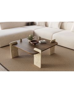 HANAH HOME Klub sto Afrolli, braon/mermerna krem