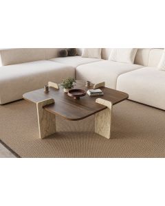 HANAH HOME Klub sto Poalla, braon/mermerna krem