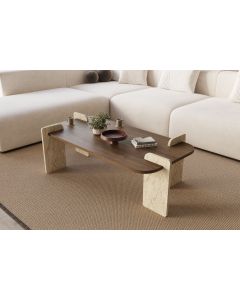 HANAH HOME Klub sto Leapiri, braon/mermerna krem