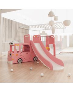 PREMIUM STIL Dečiji roze vozić sa toboganom, ljuljaškom i ostavom za igračke