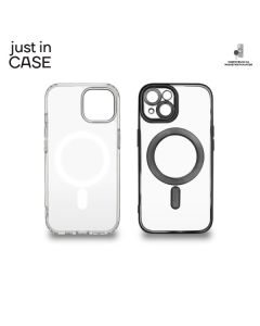 JUST IN CASE Silikonska maska Magsafe 2u1 za iPhone 15 Plus, providna/crna - MAG114BK