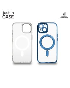 JUST IN CASE Silikonska maska Magsafe 2u1 za iPhone 15 Plus, providna/plava - MAG114BL