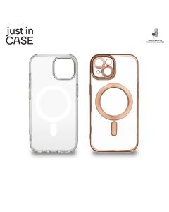 JUST IN CASE Silikonska maska Magsafe 2u1 za iPhone 15 Plus, providna/roze - MAG114PK