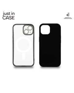 JUST IN CASE Silikonska maska Magsafe 2u1 za iPhone 15 Plus, providna/crna - MAGPL114BK