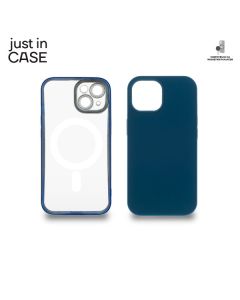 JUST IN CASE Silikonska maska Magsafe 2u1 za iPhone 15 Plus, providna/plava - MAGPL114BL