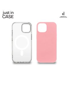 JUST IN CASE Silikonska maska Magsafe 2u1 za iPhone 15 Plus, providna/roze - MAGPL114PK