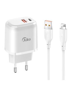 Kucni punjac KONFULON JK82 + DC64 PD 20W, QC 18W, sa kablom USB na Lightning beli